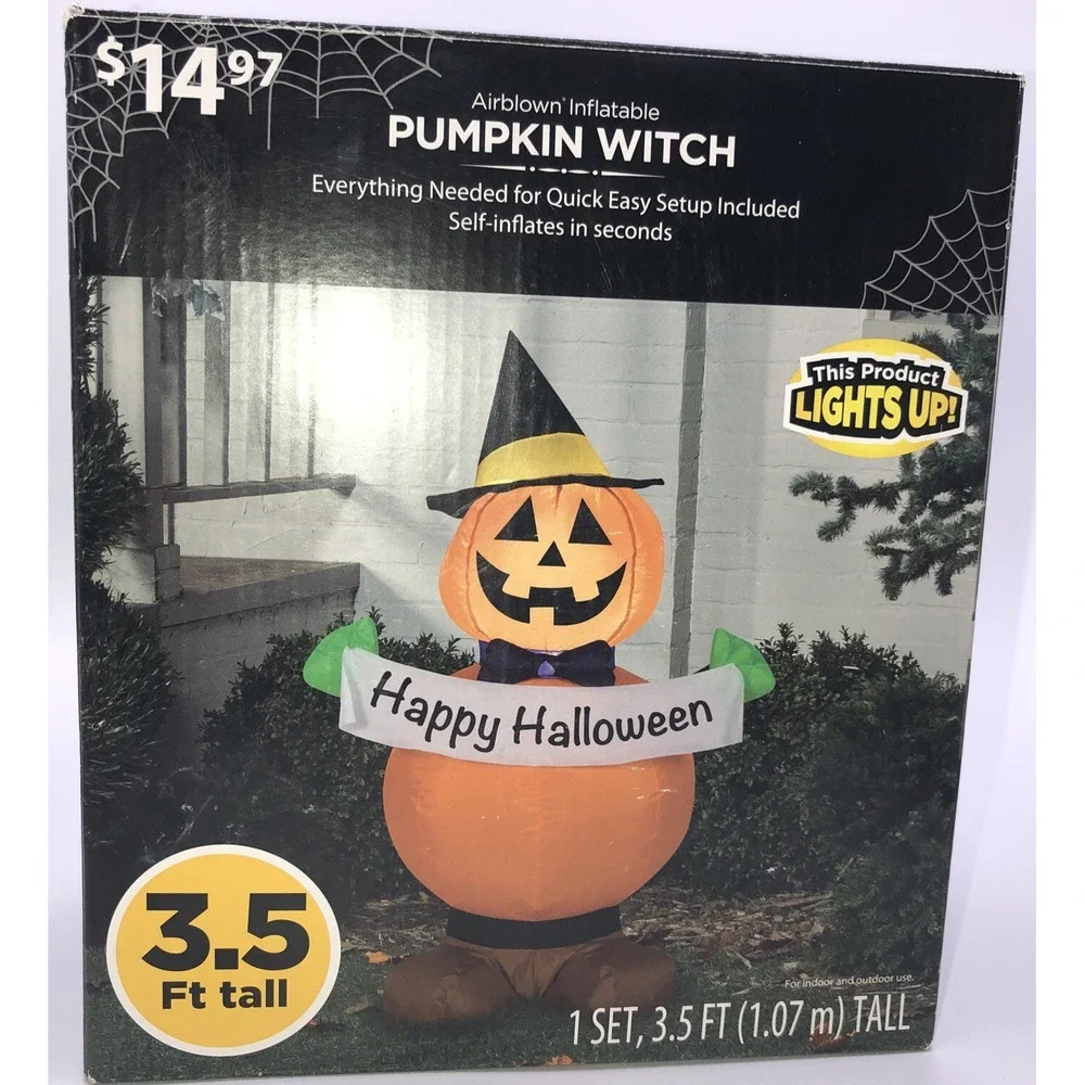 Pumpkin Witch Happy Halloween Inflatable Air Blow Up  Inflatable Lights Up 3.5'